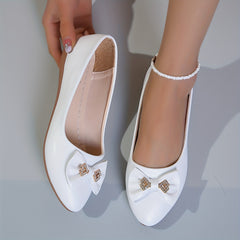 Bowknot Flat Shoes Rhinestone Almond Toe Slip On Ballet Flats