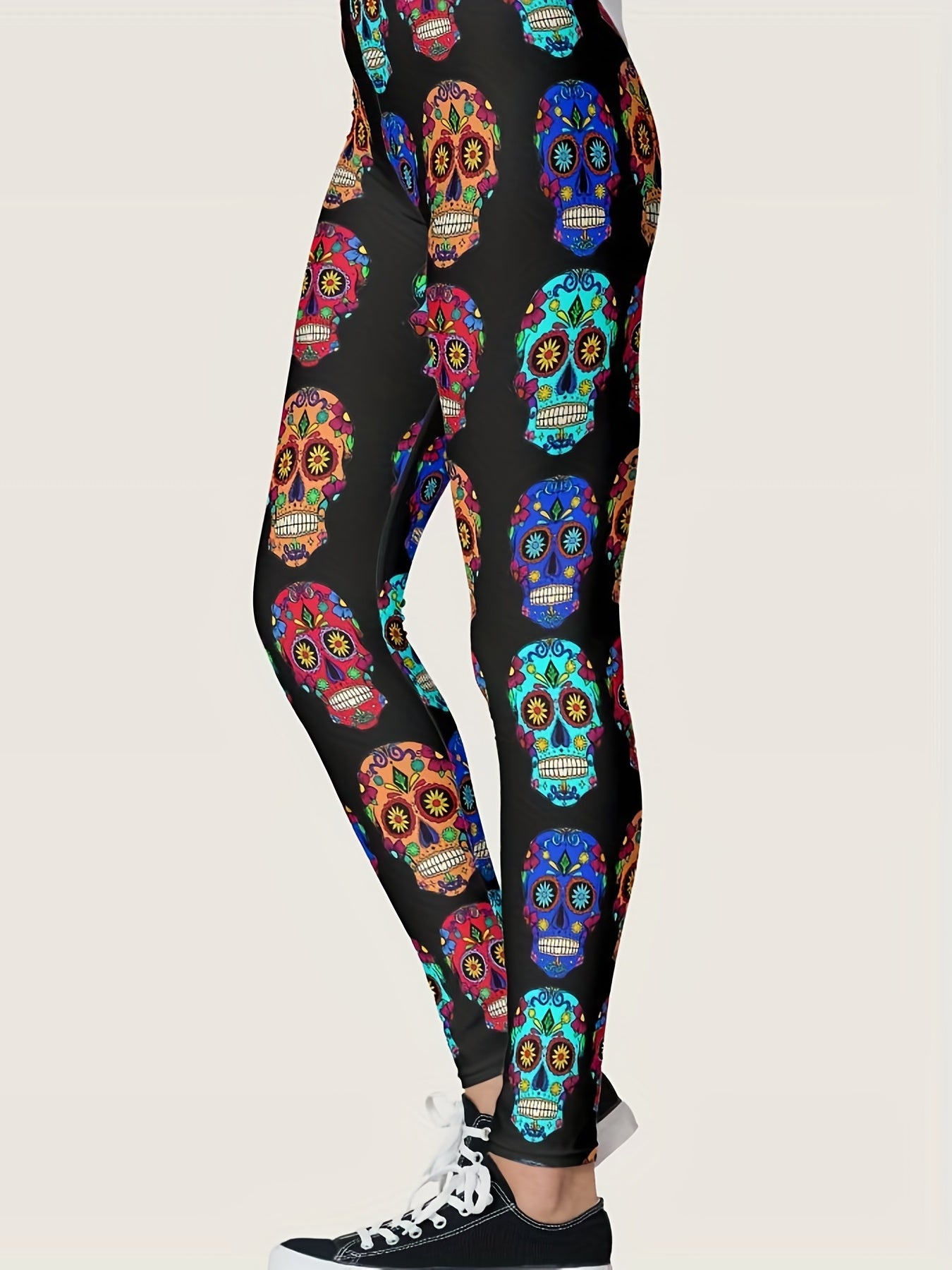 Abstract Skull Print High Rise Yoga Leggings