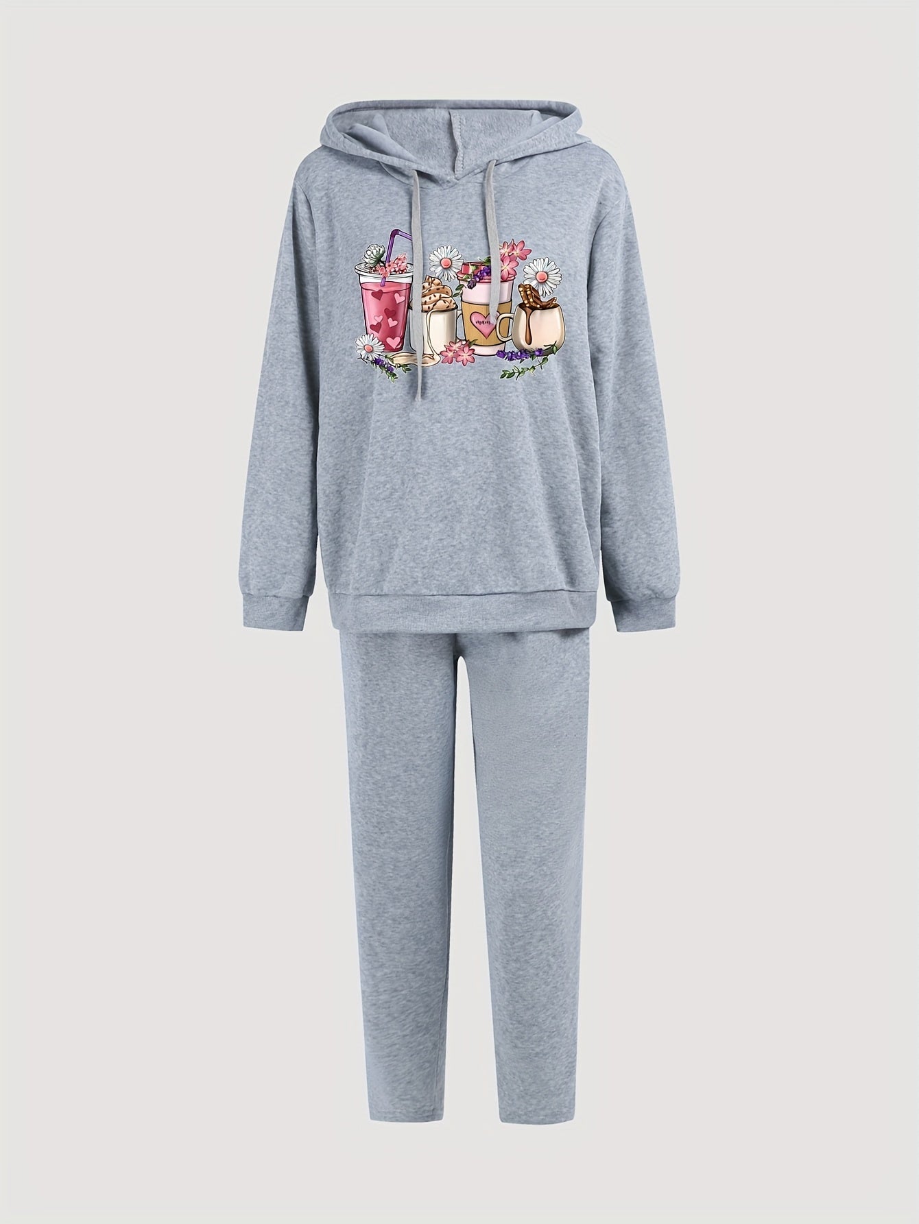 Women's Plus Coffee Print Hoodie & Sweatpants Set