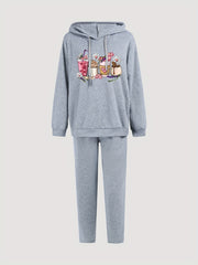 Women's Plus Coffee Print Hoodie & Sweatpants Set