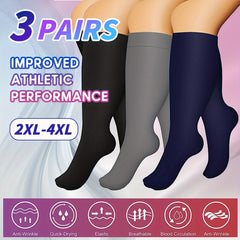3 Pairs Plus Size Compression Socks 15-20 mmHg Wide Calf Comfortable Breathable