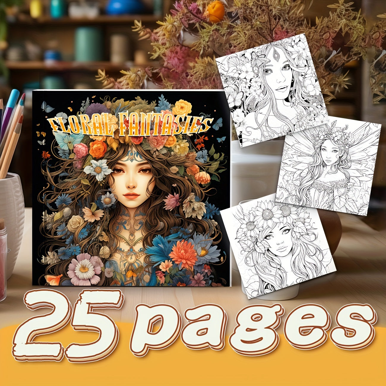 ENASUE Enchanted Blossoms Coloring Book - Fairy Realms - 25 Pages - Ideal Gift
