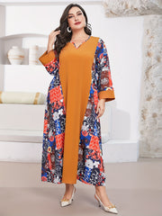 Boho Maxi Dress Floral Print Long Sleeve Notched Neck