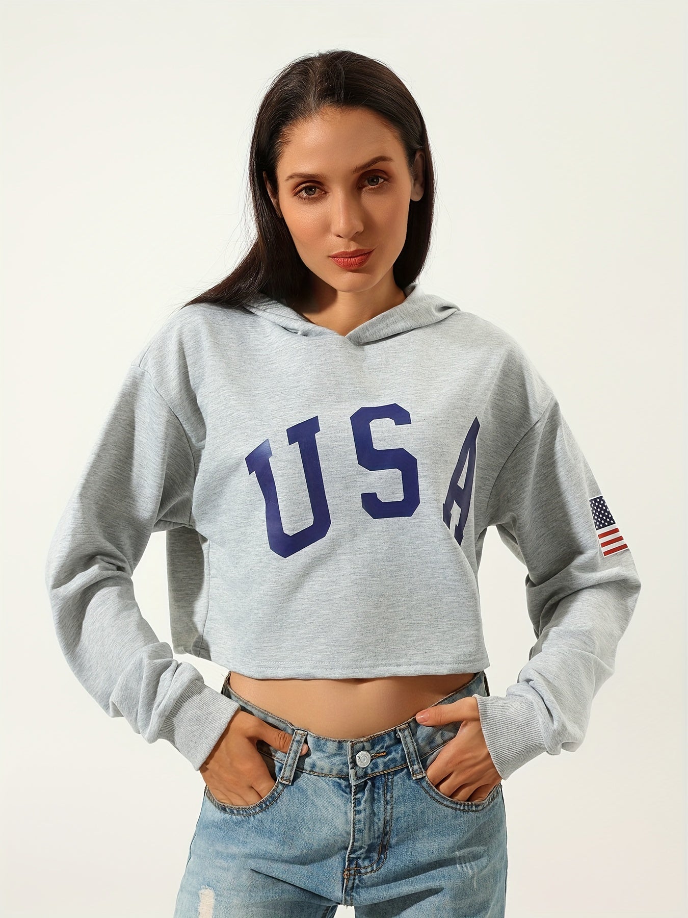 Women's American Flag Graphic Sweatshirt Long Sleeve Round Neck