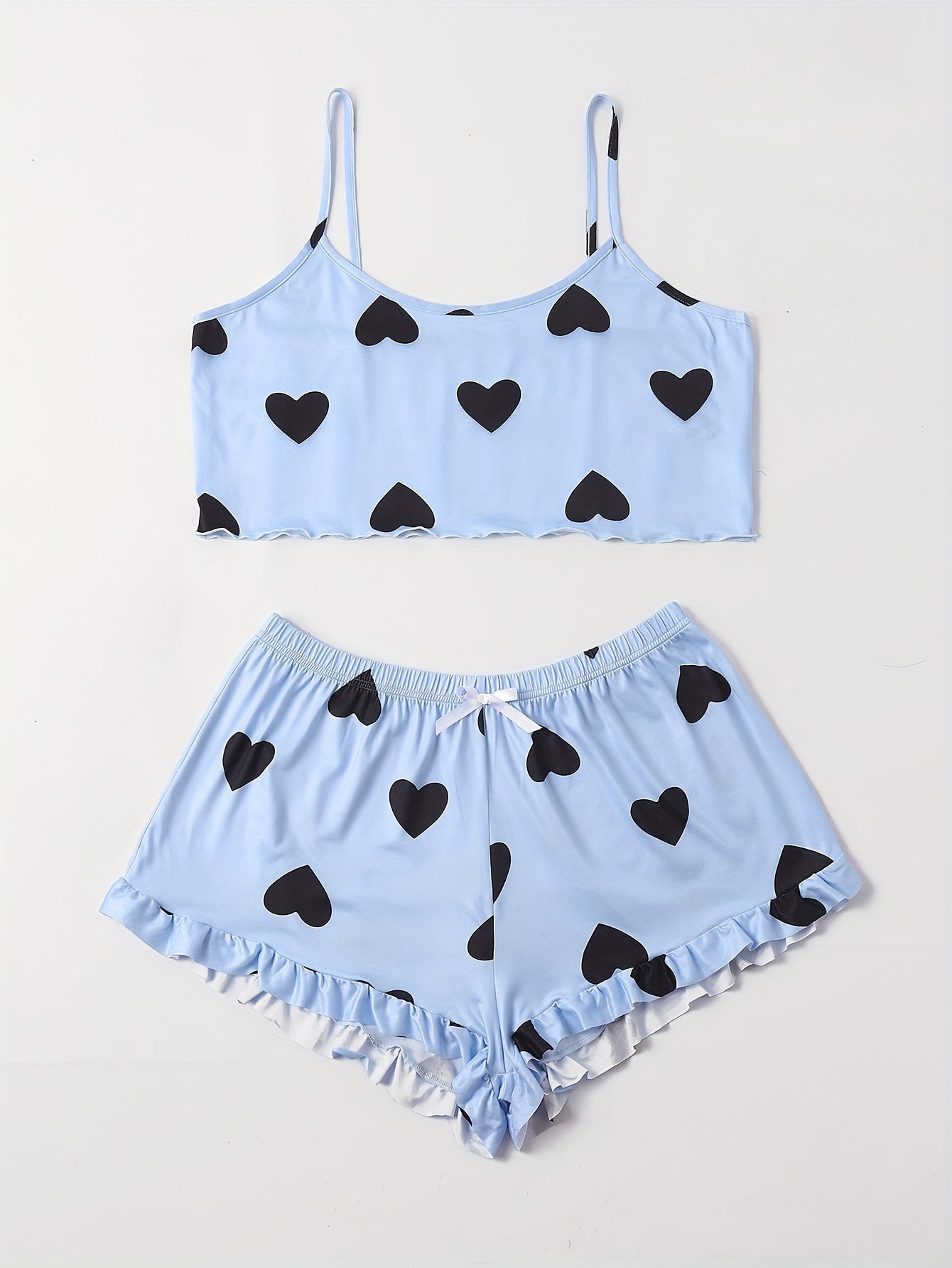 Heart Print Crop Cami Top & Shorts Pajama Set
