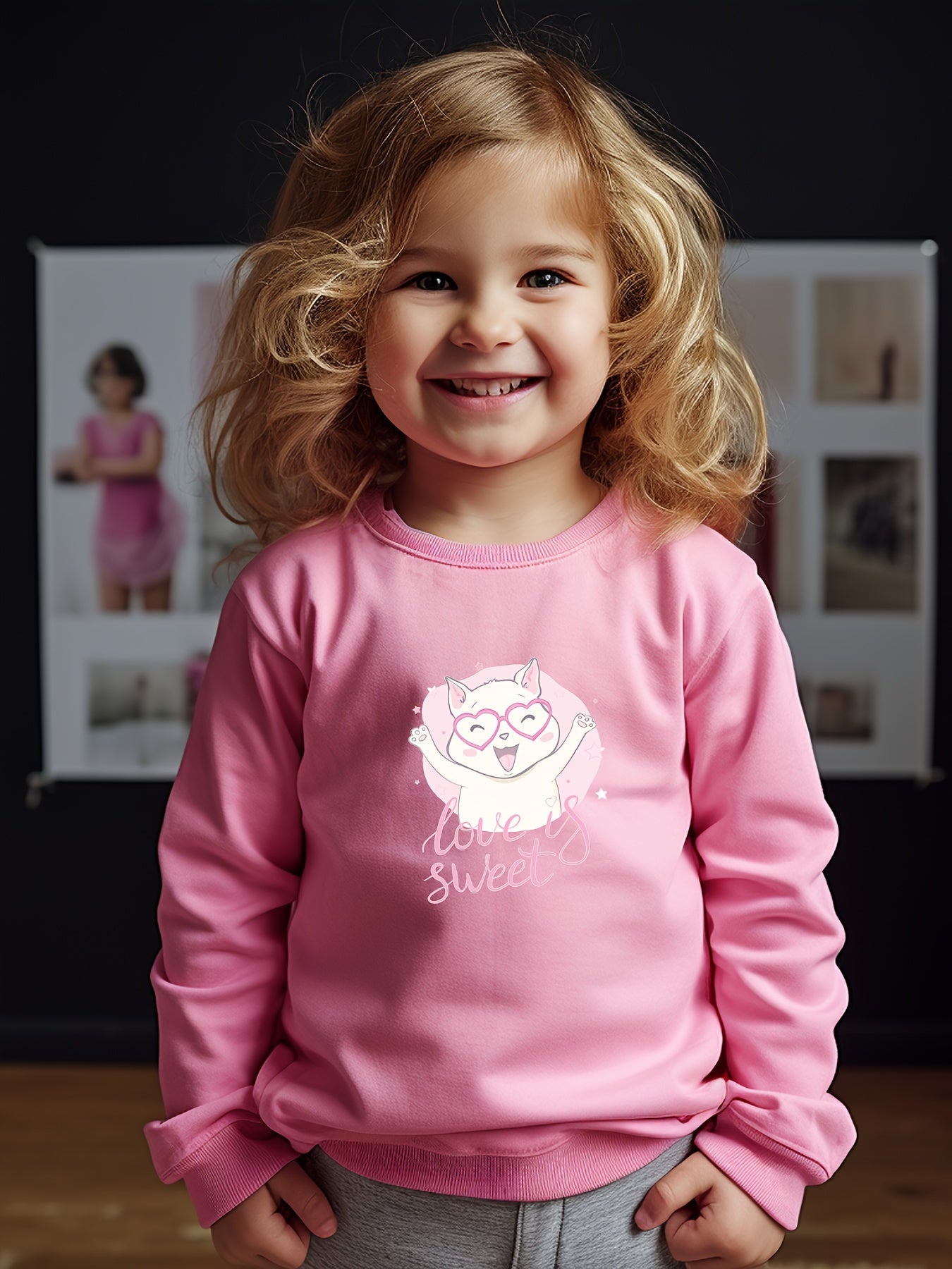 OERYUI Girls boys Sweet Kitty Graphic Sweatshirt Comfy Pullover Kids Clothes