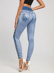 Denim Print Skinny Leggings Stretchy Casual Leggings