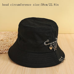 Hip Hop Unisex Bucket Hat Star Brooch Decor Couple Basin Hat