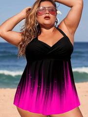 Ombre Striped Halter Bikini Set Backless Swimsuit