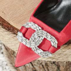 Women's Rhinestone Kitten Heel Red Sandals