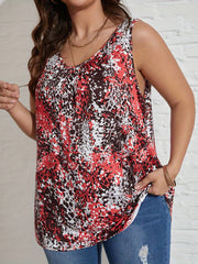 Casual Tank Top Women's Plus Random Print Round Neck Tank Top