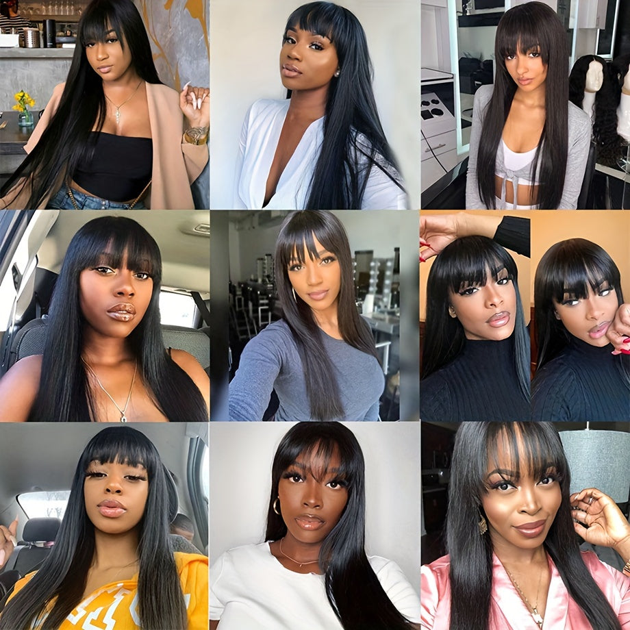 Long Straight Wig With Bangs 180 Density Non Lace Wig