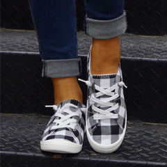 Women's Plaid Pattern Sneakers Flat Canvas Shoes