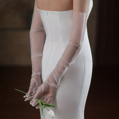 Bridal Rhinestone Mesh Gloves - Wedding Accessories