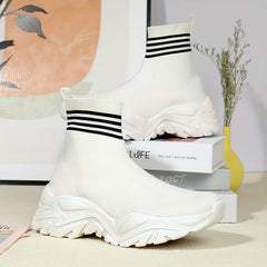 Women's Platform Sock Sneakers Striped High Top Outdoor Shoes