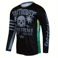 Y2K Skull Pattern Men's Long Sleeve Motorcycle T-shirt