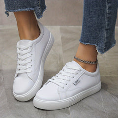 Women's Solid Flat Sneakers Lace up Low Minimalist Casual Shoes
