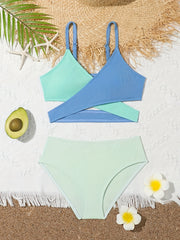 Girls 2pcs Bikini Set Crisscross Top Briefs Swimsuit Set