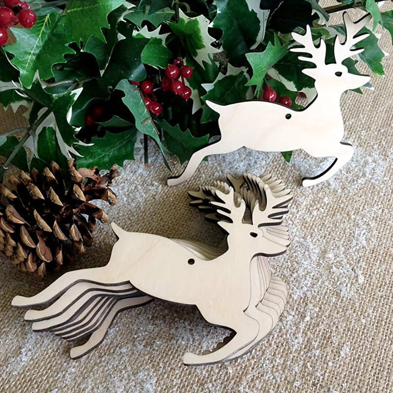 10pcs Elk Wood Crafts DIY Christmas Tree Hanging Decorations