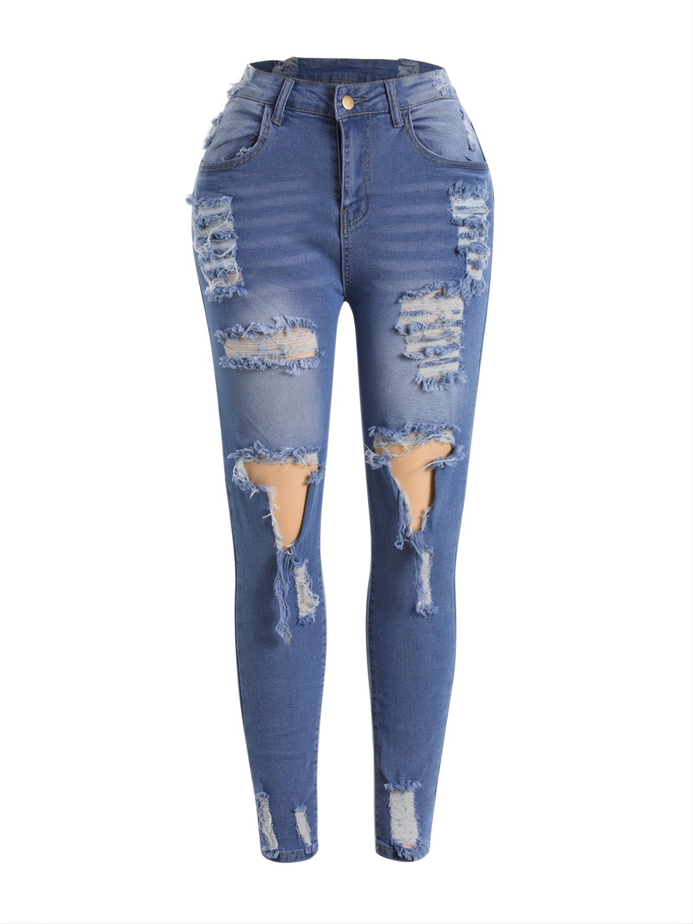 High Rise Ripped Skinny Jeans Distressed Denim Pants