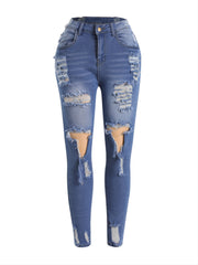 High Rise Ripped Skinny Jeans Distressed Denim Pants