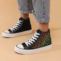 Leopard Print Chunky Canvas Sneakers High Top Skate Shoes
