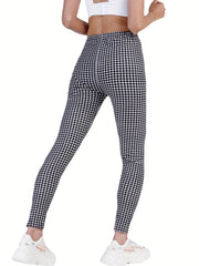 Plaid Print Leggings High Waist Slim Fit Casual Bottoms