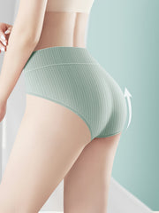 6pcs Striped Fabric Briefs Mid Waist Cotton Panties