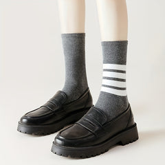 4 Pairs Striped Crew Socks Women's Stockings