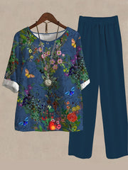 Women's Plus Floral Print Top & Solid Wide Leg Pants 2 Piece Set