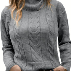 Casual Solid Jacquard Turtle Neck Stretch Sweater