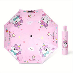 Portable Cartoon Animal Folding Umbrella for Kids, Windproof UV Protection