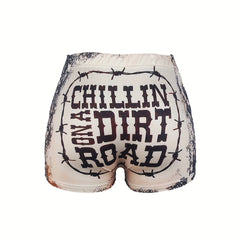 Letter Print Skinny Shorts Casual Shorts For Spring & Summer Women's Clothing
