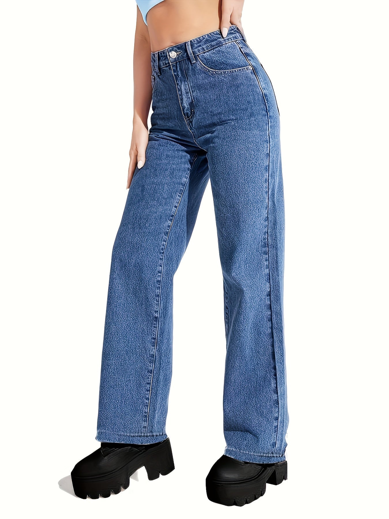 High Waist Straight Jeans Wide Leg Denim