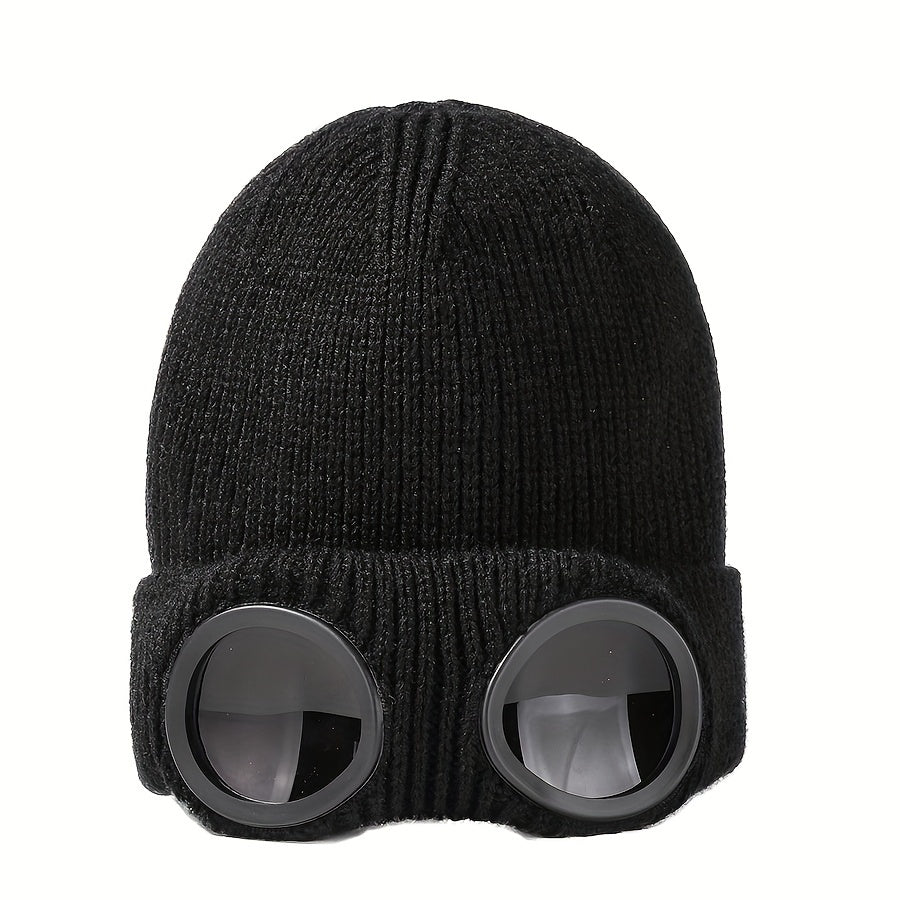 Windproof Knitted Hat With Goggles Winter Warm Hat