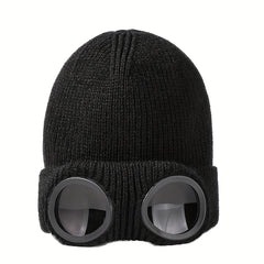 Windproof Knitted Hat With Goggles Winter Warm Hat