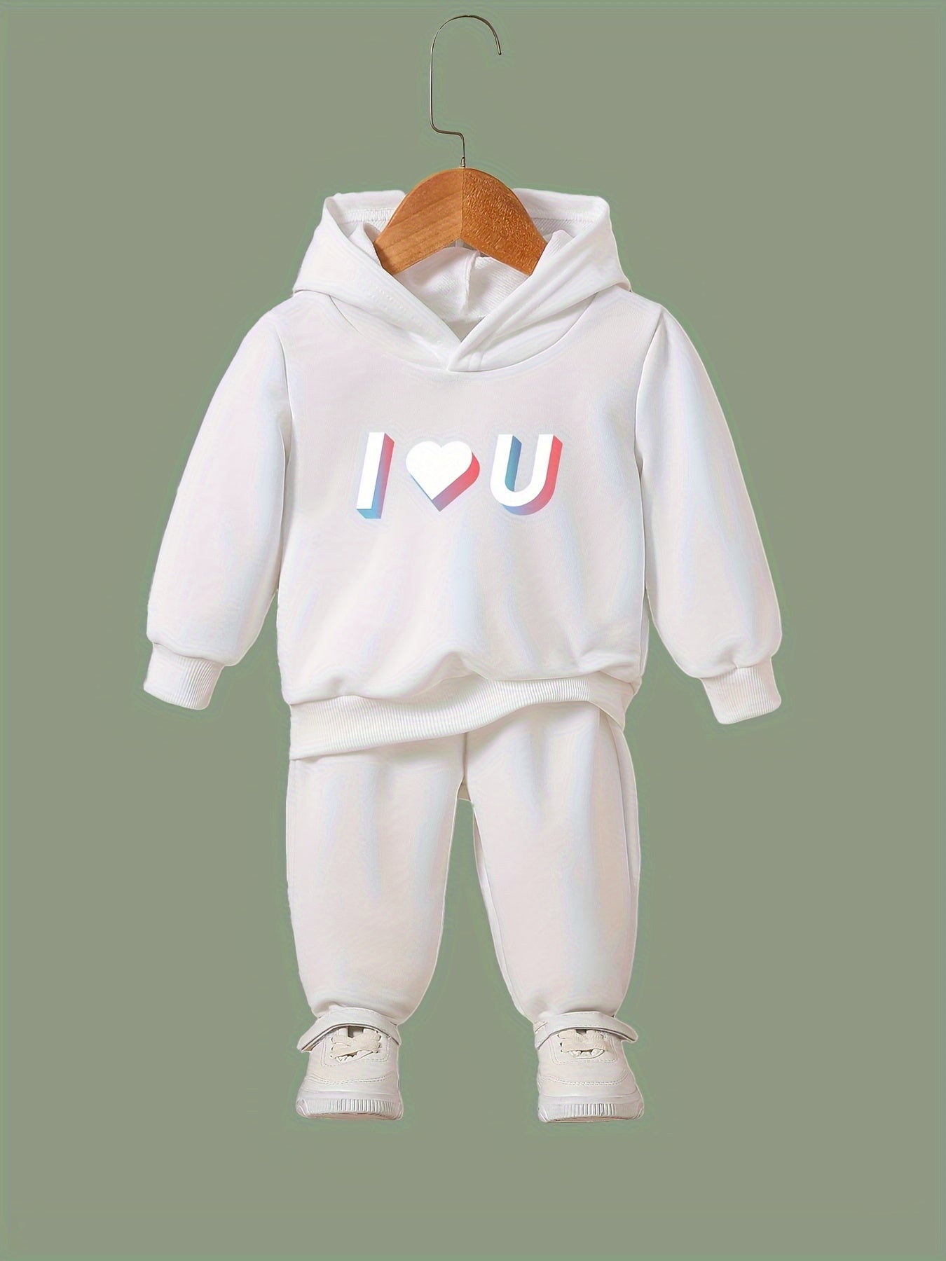 OERYUI I LOVE YOU Hooded Pullover Pants Set for Kids