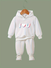 OERYUI I LOVE YOU Hooded Pullover Pants Set for Kids