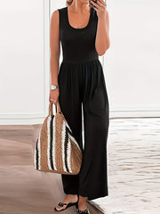 Solid Wide Leg Tank Jumpsuit Casual Sleeveless Jumpsuit