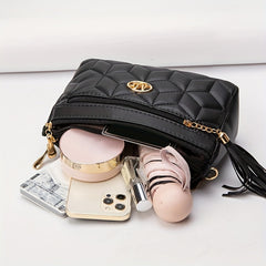 Quilted Crossbody Bag PU Shoulder Bag Women's Casual Handbag