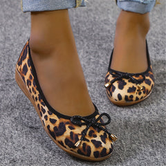 Leopard Print Ballet Flats with Bowknot Soft Sole Shoes