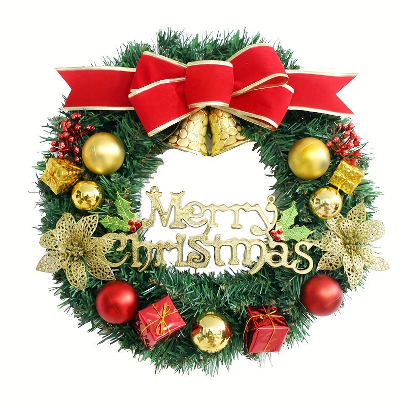 Christmas Golden Bell Wreath with Colored Balls & Bow