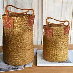 Natural Woven Seagrass Tote Belly Basket for Home Organize
