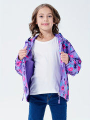 Girls Flower Graphic Hooded Jacket Zip Up Lightweight Windbreaker