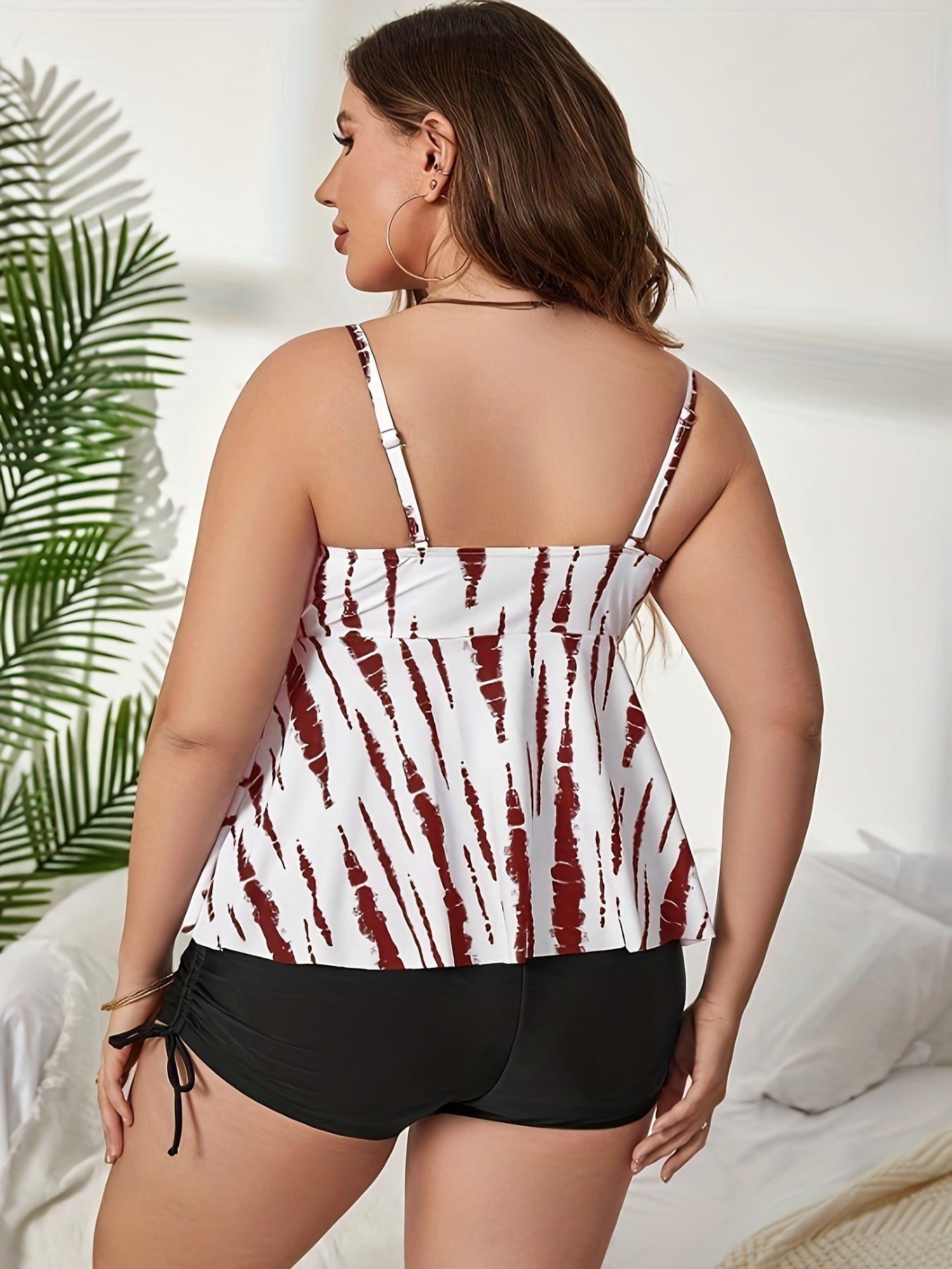 Tie Dye Peplum Cami Top & Ruched Shorts Swimsuit Set
