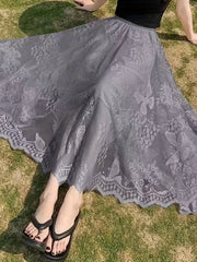 Embroidered Lace Elastic Waist Skirt for Women