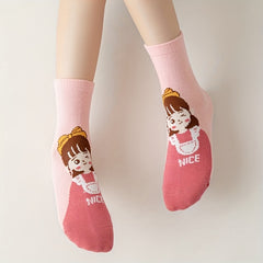 5pairs Cartoon Pattern Kids Socks Breathable Comfy Deodorant Socks