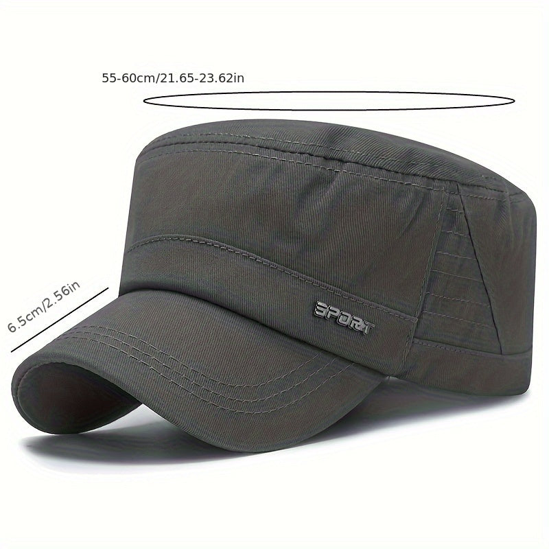 Men's Cotton Flat Top Peaked Cap Sun Protection Casual Military Hat