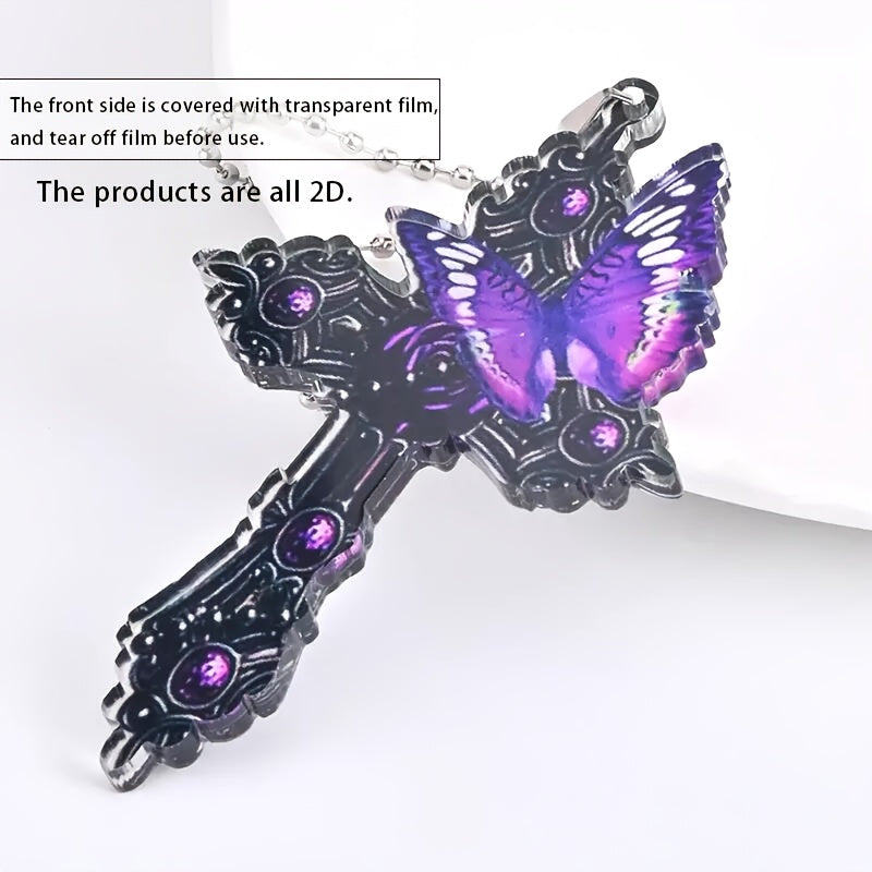 Purple Cross Butterfly Acrylic Decoration Pendant for Rearview Mirror