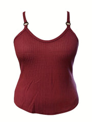 Waffle Knit V Neck Ring Cami Top